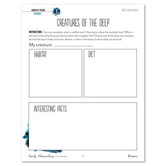Oceans homeschool unit study digital student workbook for early elementary with teacher's guide combo creatures of the deep 