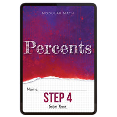 Digital cover of 'Modular Math: Percents Step 4' with a red and purple gradient.