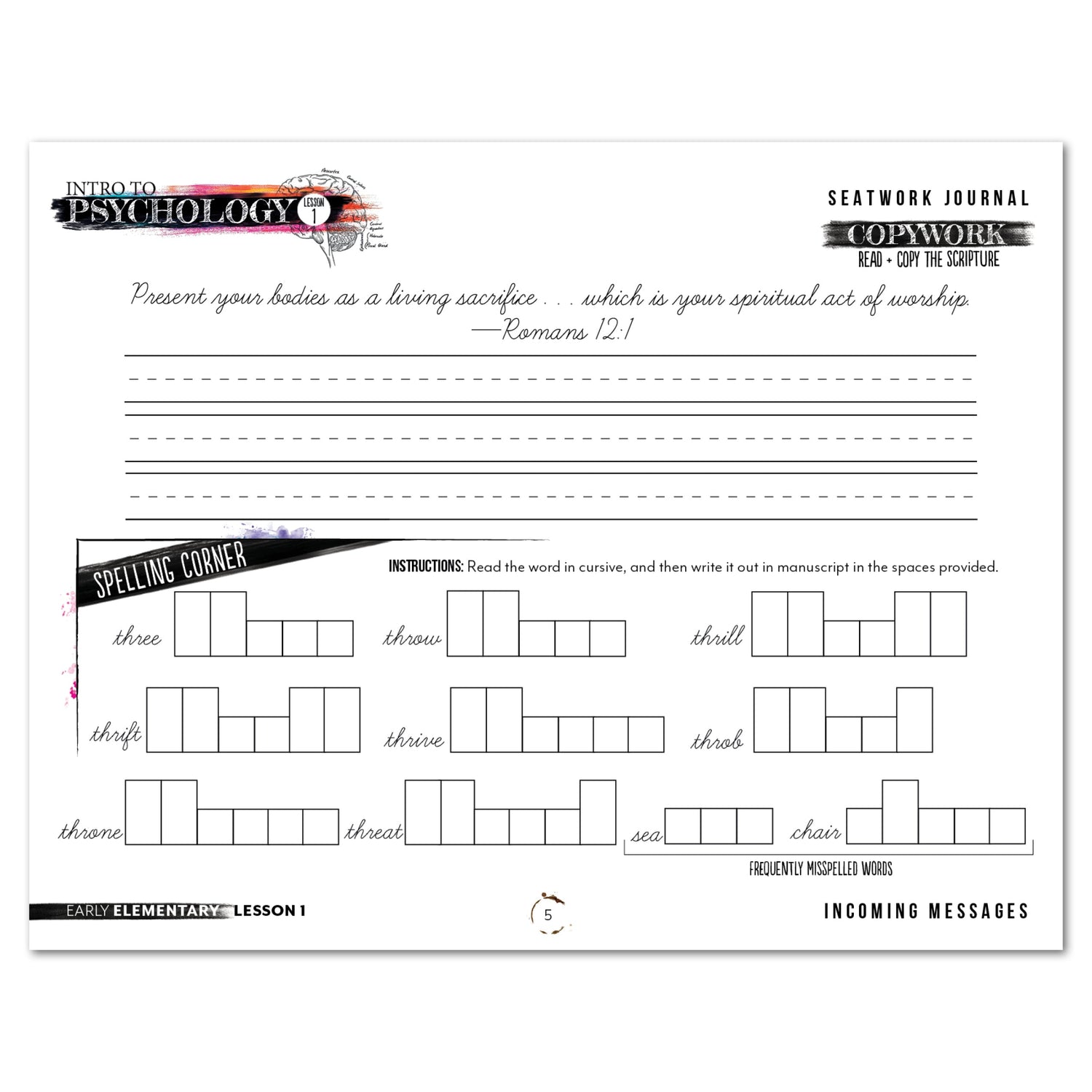 Psychology homeschool unit study digital student seatwork  journal cursive early elementary worksheet