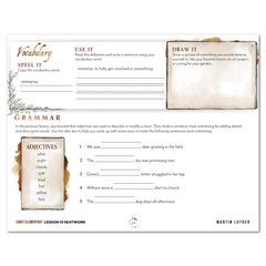Renaissance and Revival Homeschool Unit Study Digital Seatwork Journal Manuscript Early Elementary Lesson 10 Vocabulary and Grammar