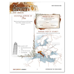Renaissance and Revival Homeschool Unit Study Printed Digital Early Elementary Student Book Lesson 1 Notebooking