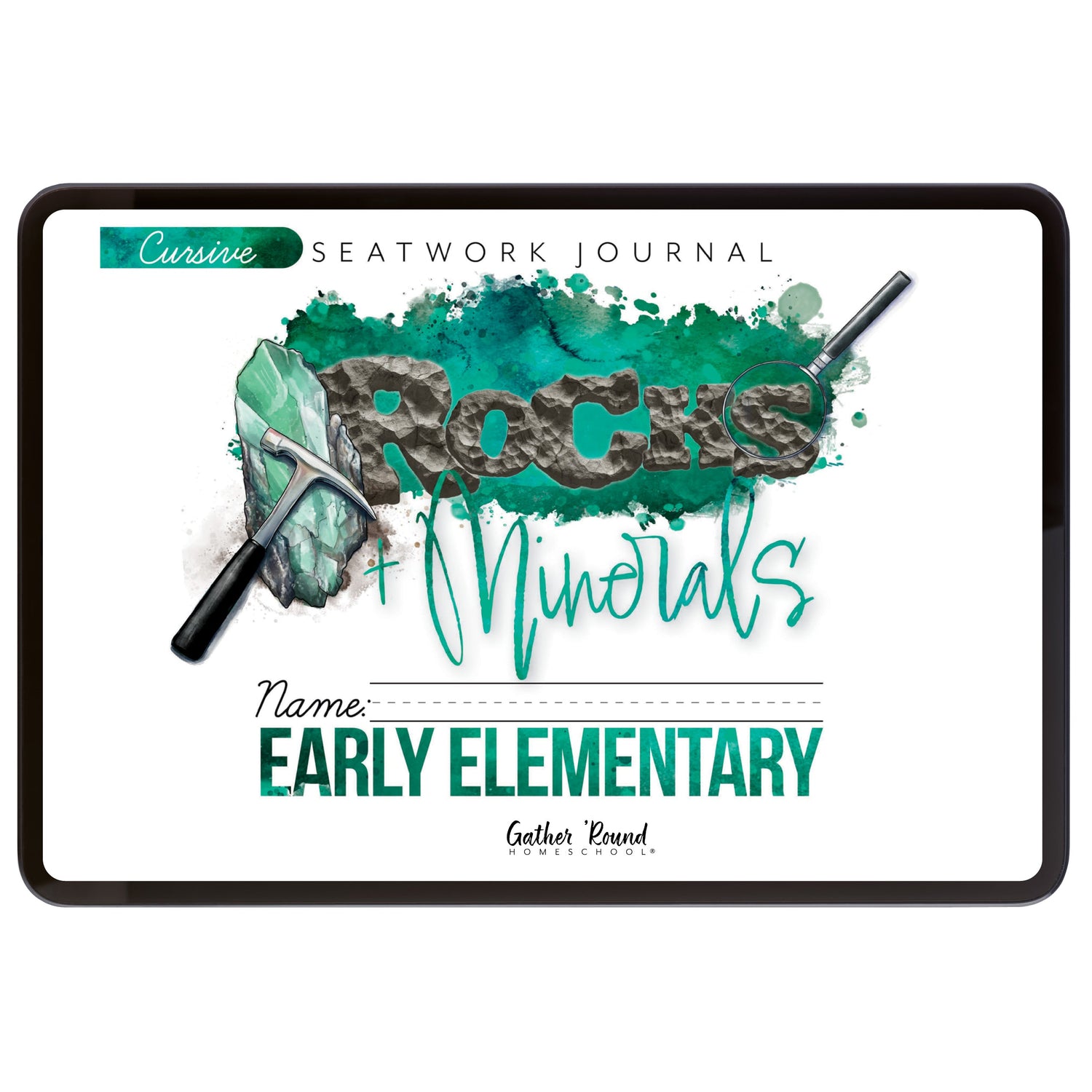 Rocks + Minerals homeschool unit study digital student seatwork journal in cursive for Early Elementary