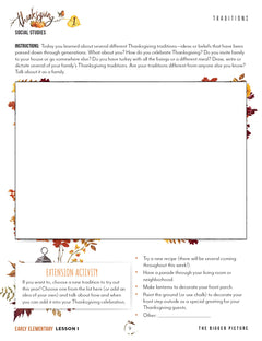 Thanksgiving Homeschool Unit Study Digital Download Early Elementary Student Book Lesson 1 Traditions