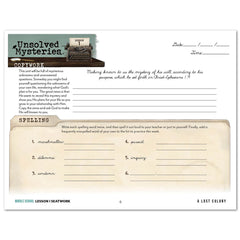 Unsolved Mysteries Homeschool Study Unit Digital Seatwork Journal Cursive Middle School Copywork and Spelling