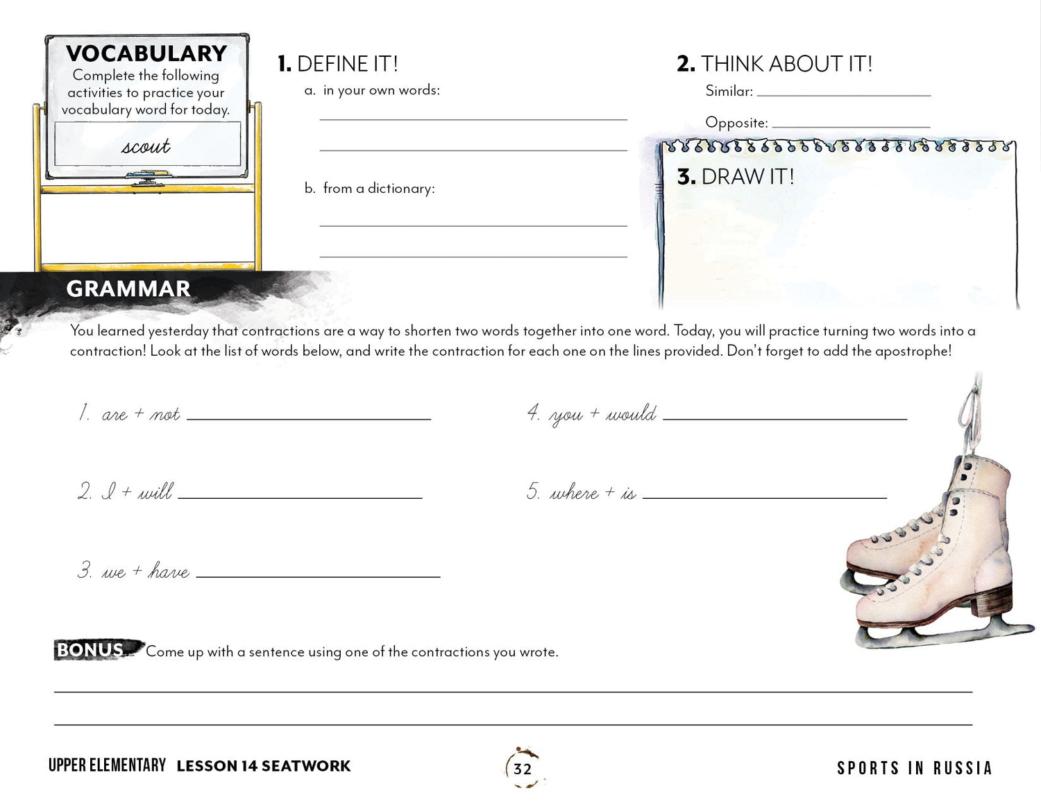 Sports + PE homeschool unit study, digital student seatwork journal in cursive for Upper Elementary worksheet