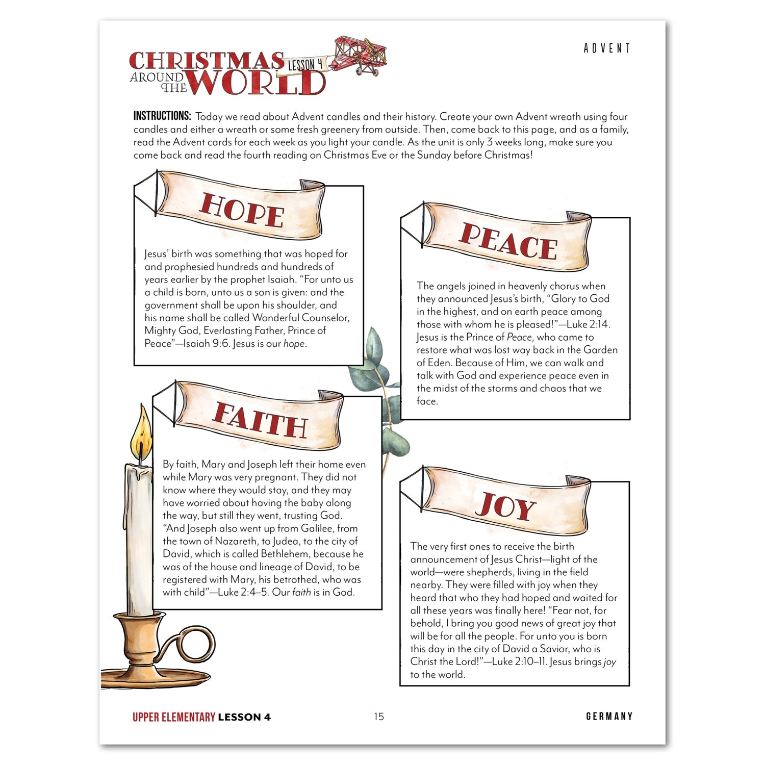 Christmas Around the World Homeschool Unit Study Digital Upper Elementary Student Book Lesson 4 Advent