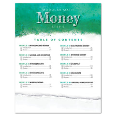Money Modular Math step 5 printed book  table of contents