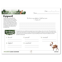 North American Forest Animals homeschool unit study digital student seatwork journal in cursive for upper elementary lesson one