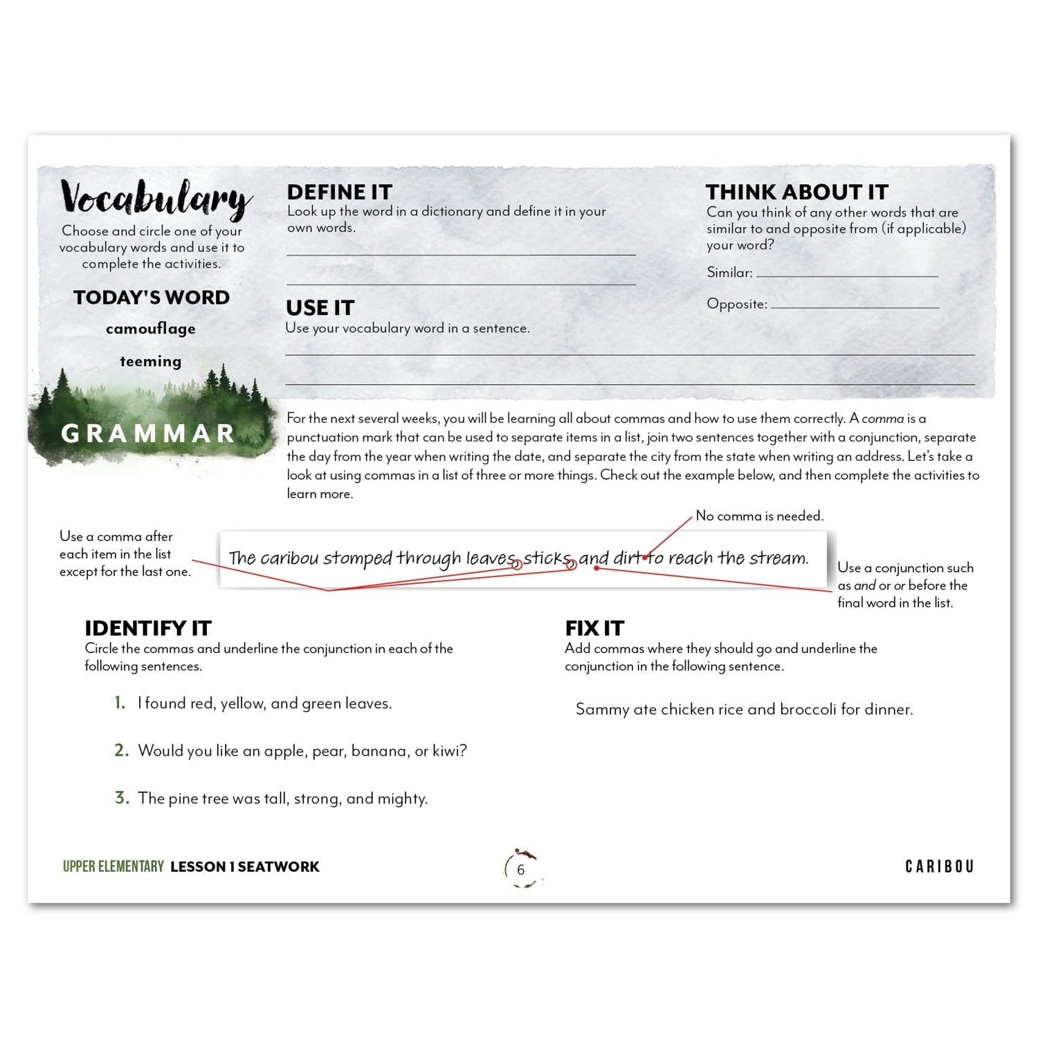 North American Forest Animals homeschool unit study digital student seatwork journal in manuscript for upper elementary lesson one