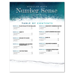 Number Sense Modular Math Step 5 printed book table of contents