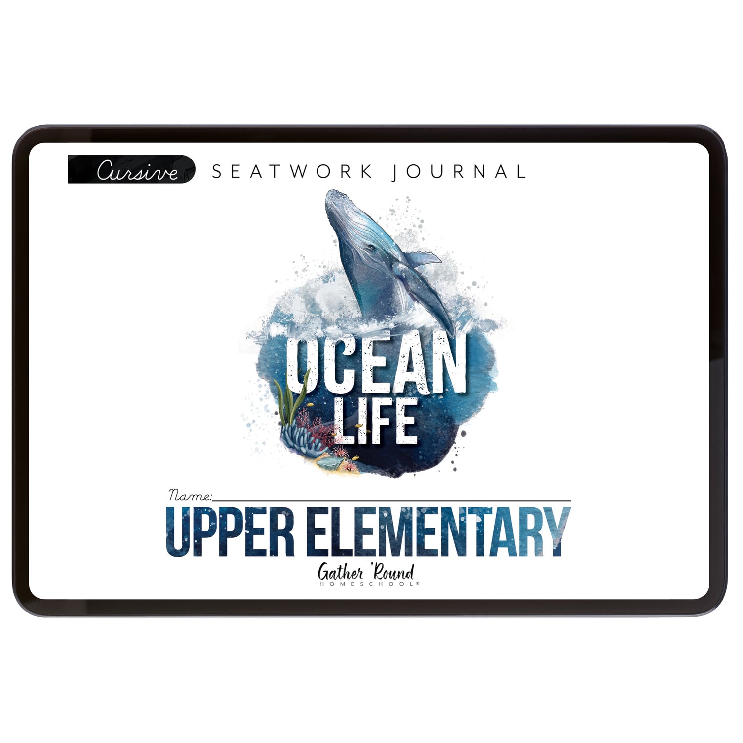 Ocean Life homeschool unit study digital seatwork journal in cursive for upper elementary