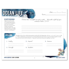 Ocean Life homeschool unit study digital seatwork journal in cursive for upper elementary lesson one worksheet