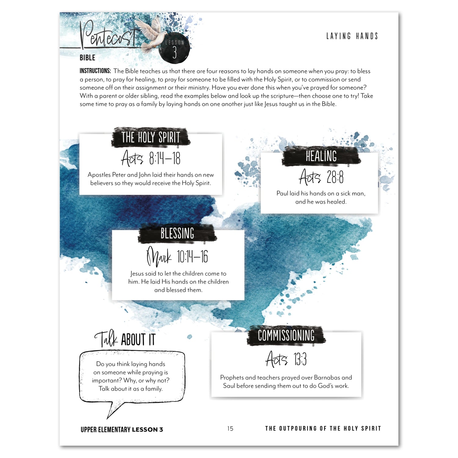 Pentecost Homeschool Unit Study Digital Upper Elementary Student Book Lesson 2 Laying Hands