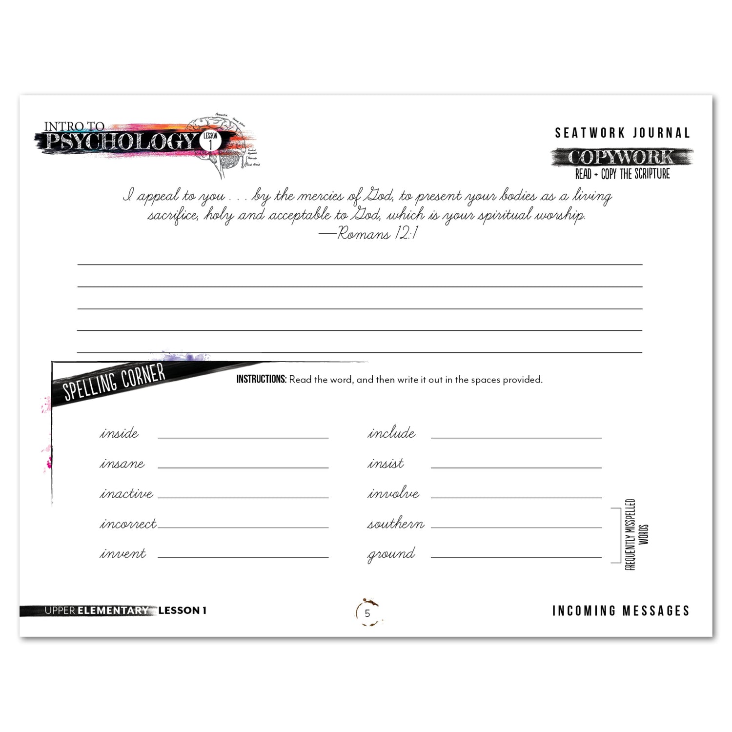 Psychology homeschool unit study digital student seatwork  journal cursive in  upper elementary worksheet