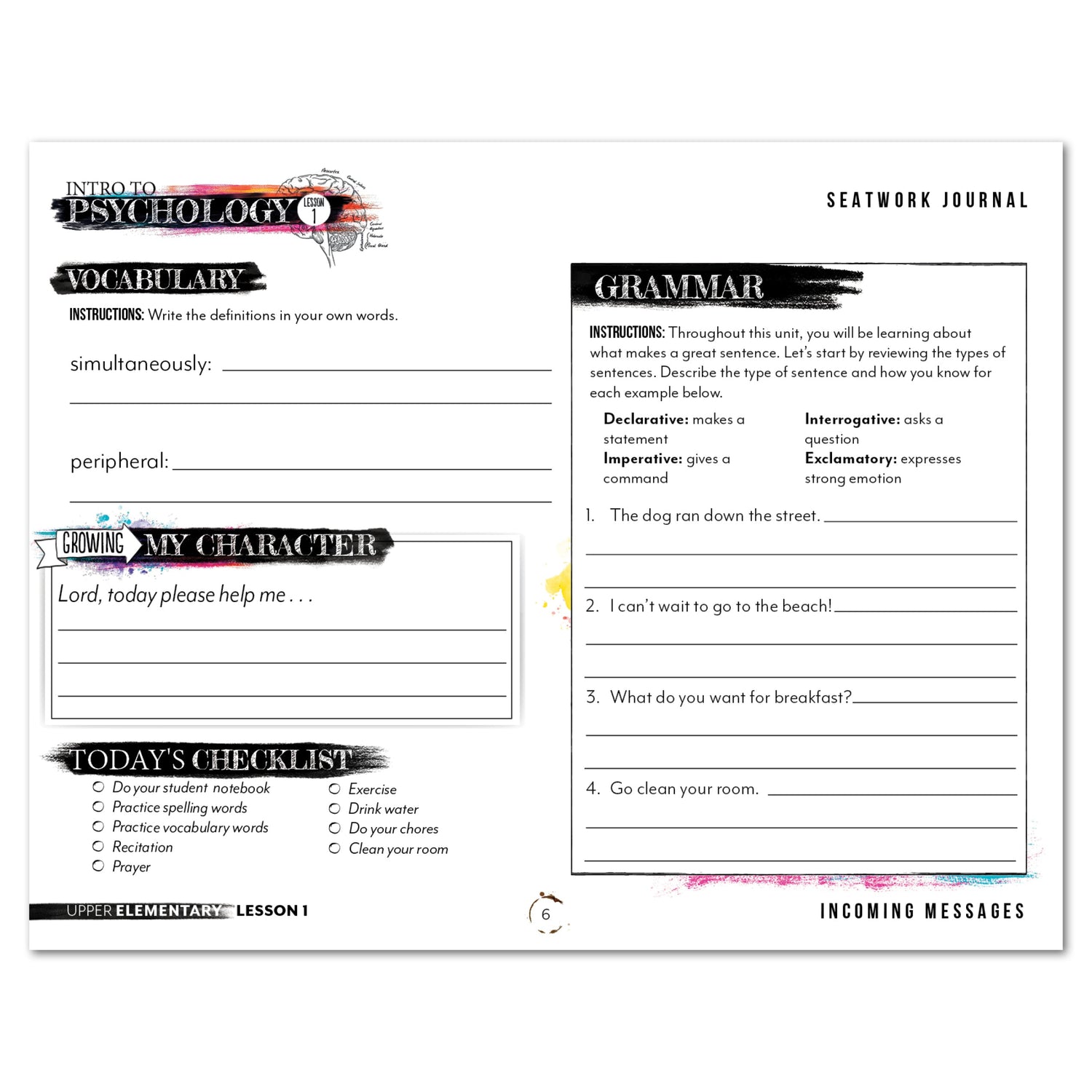 Psychology homeschool unit study digital student seatwork  journal manuscript in  upper elementary worksheet