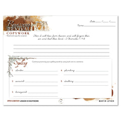 Renaissance and Revival Homeschool Unit Study Digital Seatwork Journal Cursive Upper Elementary Lesson 10 Copywork and Spelling