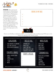 Thanksgiving Homeschool Unit Study Digital Download Upper Elementary Student Book Lesson 1 Thanksgiving Drinks