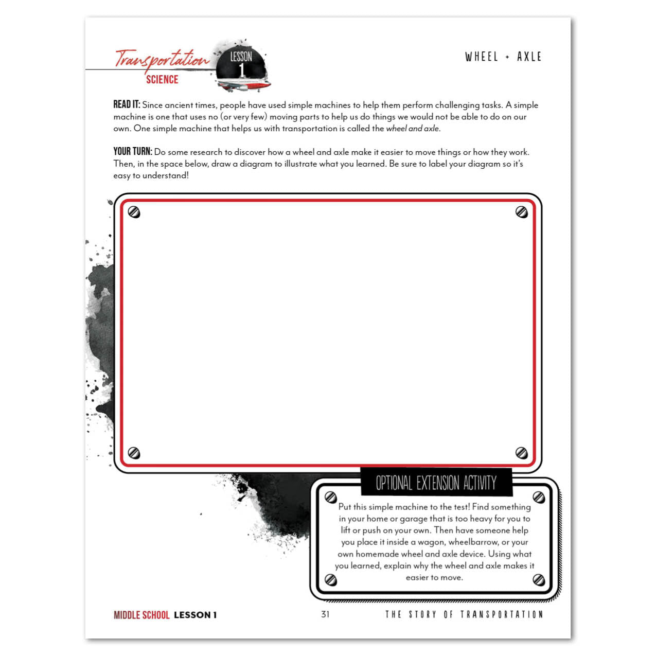 Transportation Homeschool Unit Study Digital Middle School Student Book Lesson 1 Wheel + Axle