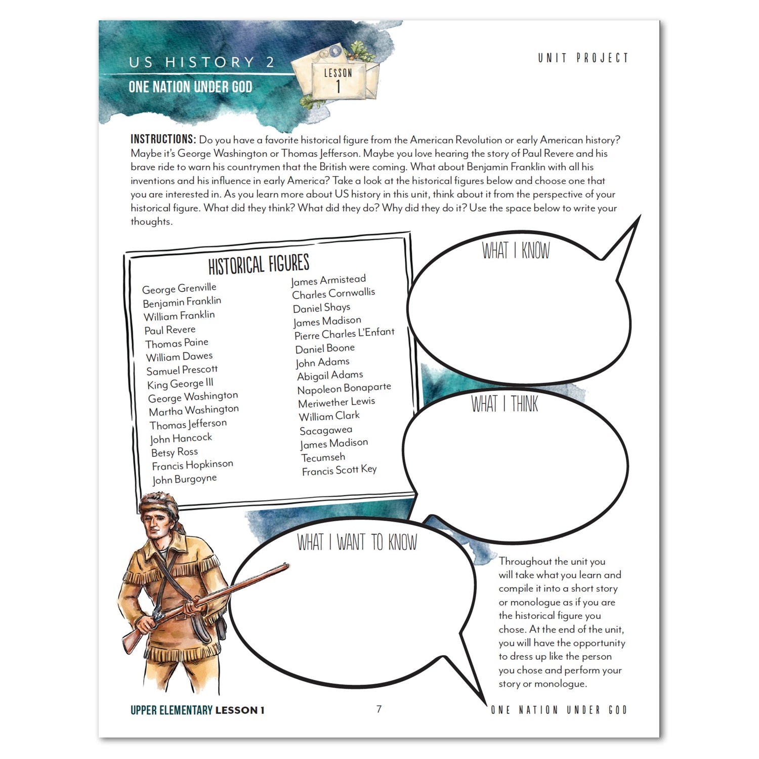 US History 2: Rise to Independence: 1763-1815 Homeschool Study Unit Digital Upper Elementary Student Book Lesson 1 Unit Project
