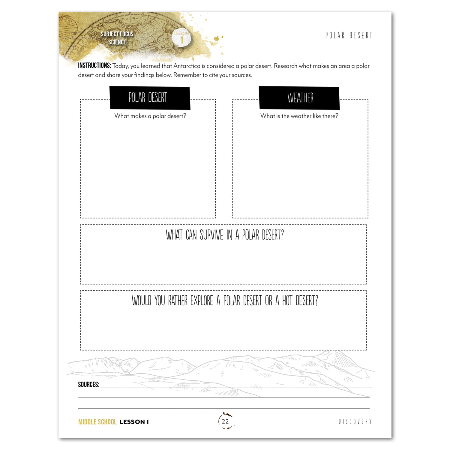 Antarctica homeschool unit study student notebook lesson page for middle school