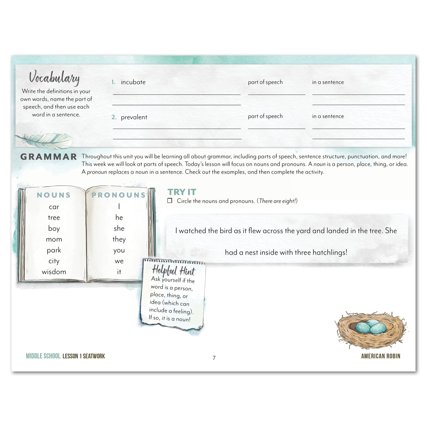 North American Birds part two homeschool unit study digital student seatwork journal in manuscript for middle school lesson one