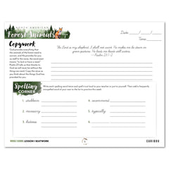 North American Forest Animals homeschool unit study digital student seatwork journal in cursive for middle school lesson one