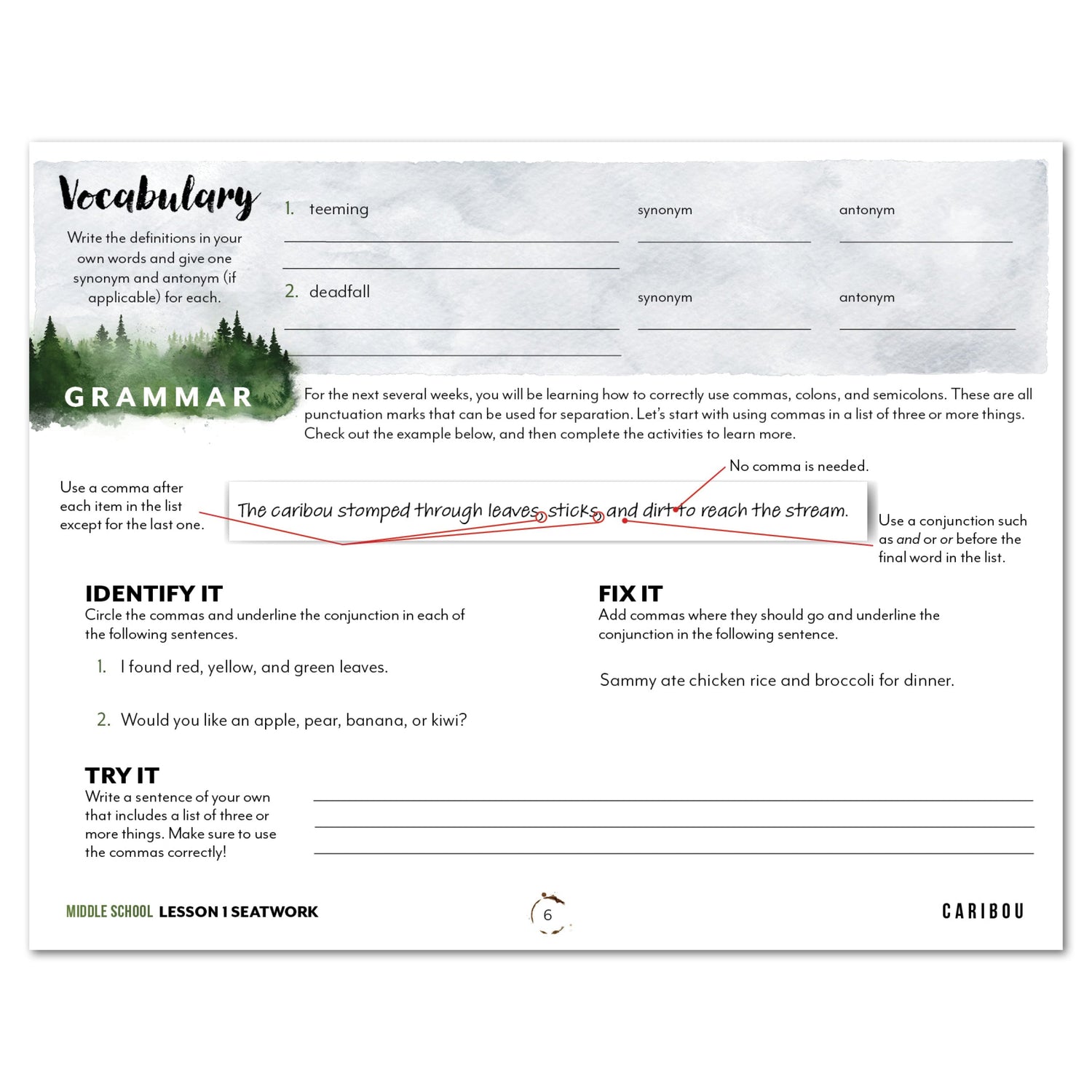 North American Forest Animals homeschool unit study digital student seatwork journal in manuscript for middle school lesson one