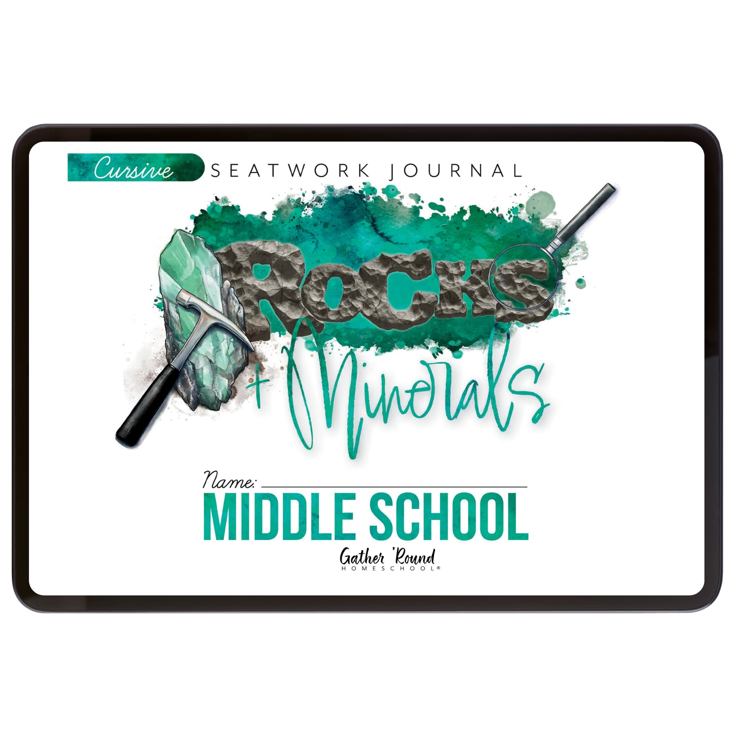 Rocks + Minerals homeschool unit study digital student seatwork journal in cursive for Middle School