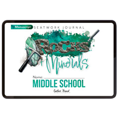 Rocks + Minerals homeschool unit study digital student seatwork journal in mansucript for Middle School