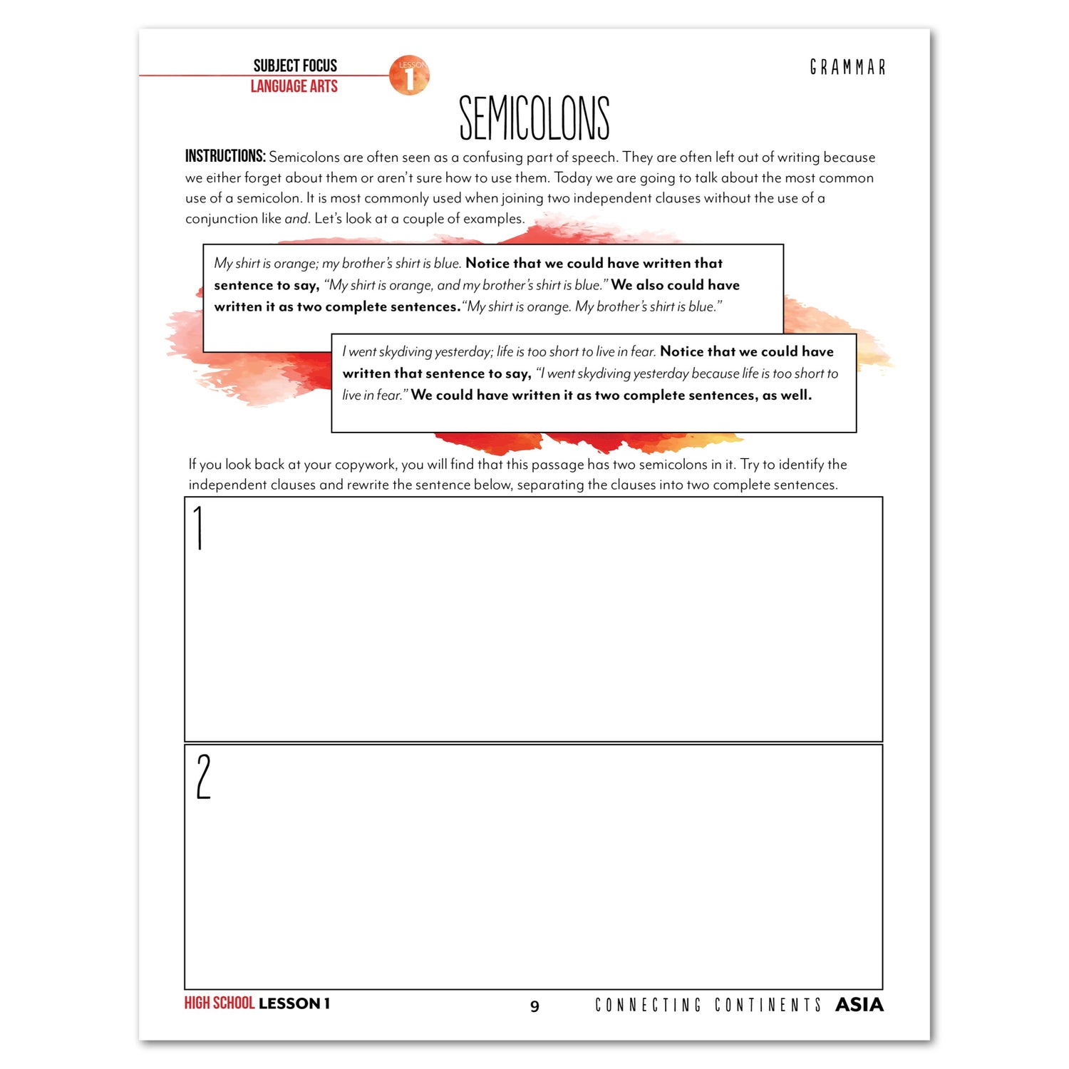 Asia Homeschool Unit Study Digital High School Lesson 1 Page