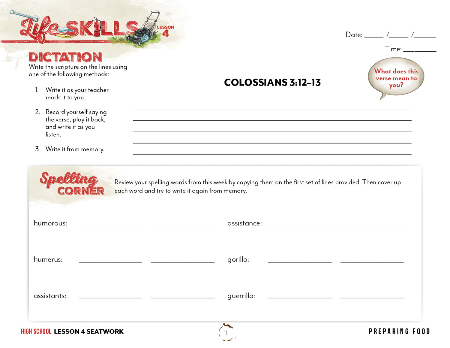 Life Skills Seatwork (Digital Download)