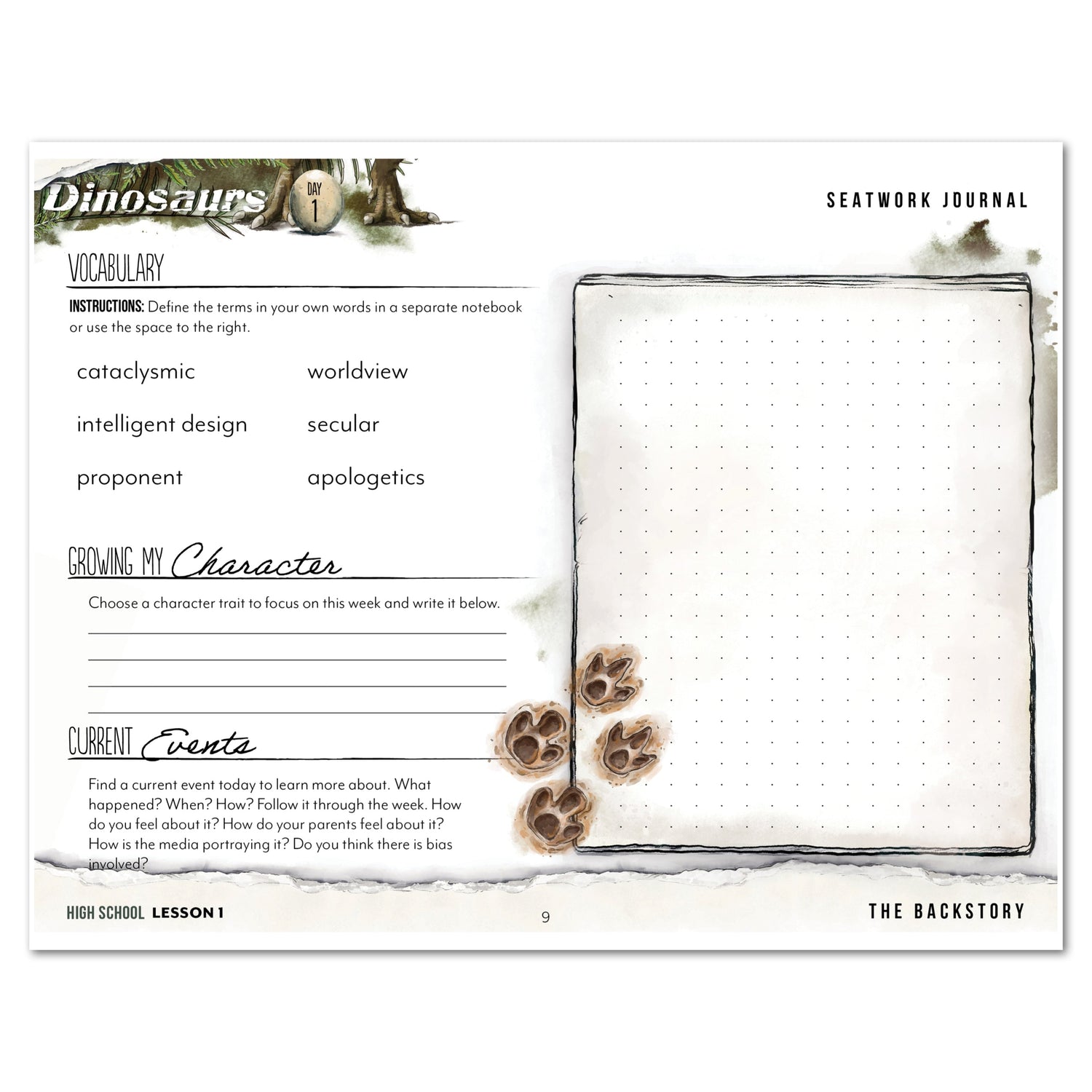 Dinosaurs Homeschool Unit Study Digital Seatwork Journal Manuscript High School Lesson 1 Vocabulary