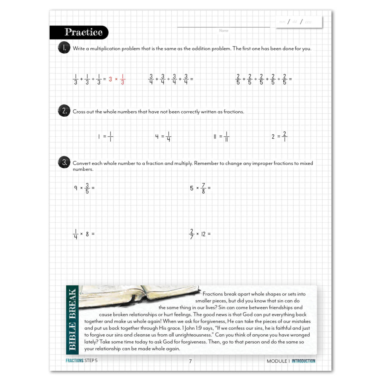 Fractions worksheet about multiplying fractions and whole numbers