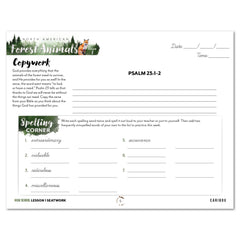 North American Forest Animals homeschool unit study digital student seatwork journal in cursive for high school lesson one
