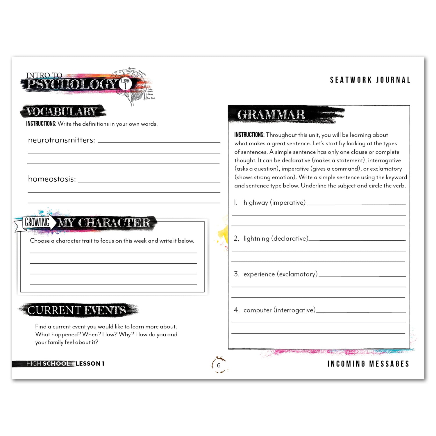 Psychology homeschool unit study digital student seatwork  journal manuscript in high school worksheet