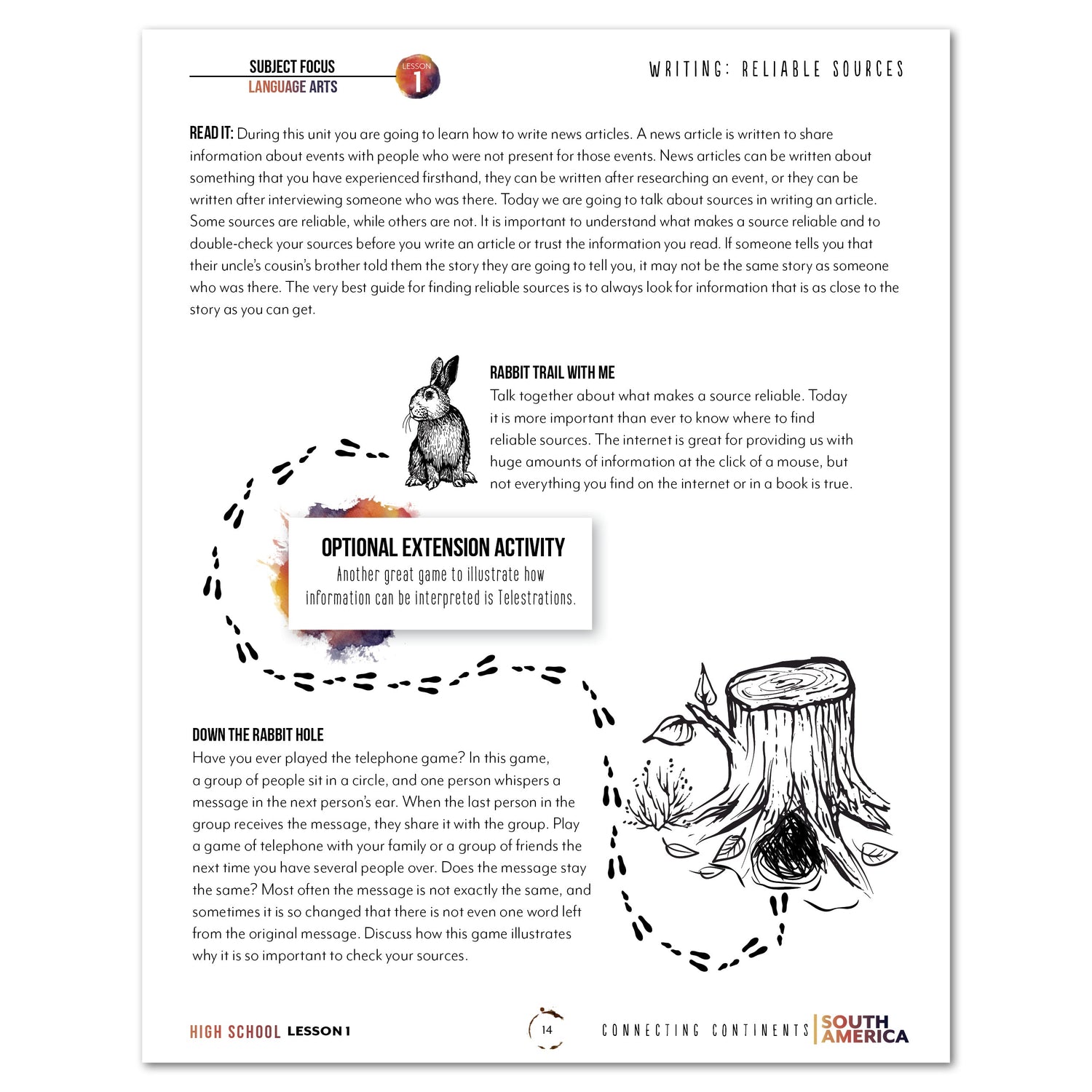 South America homeschool unit study digital student workbook in High School with Teacher's Guide combo wirting reliable sources