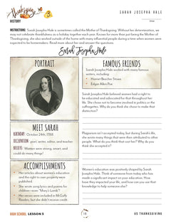 Thanksgiving Homeschool Unit Study Digital Download High School Student Book Lesson 3 Sarah Josepha Hale