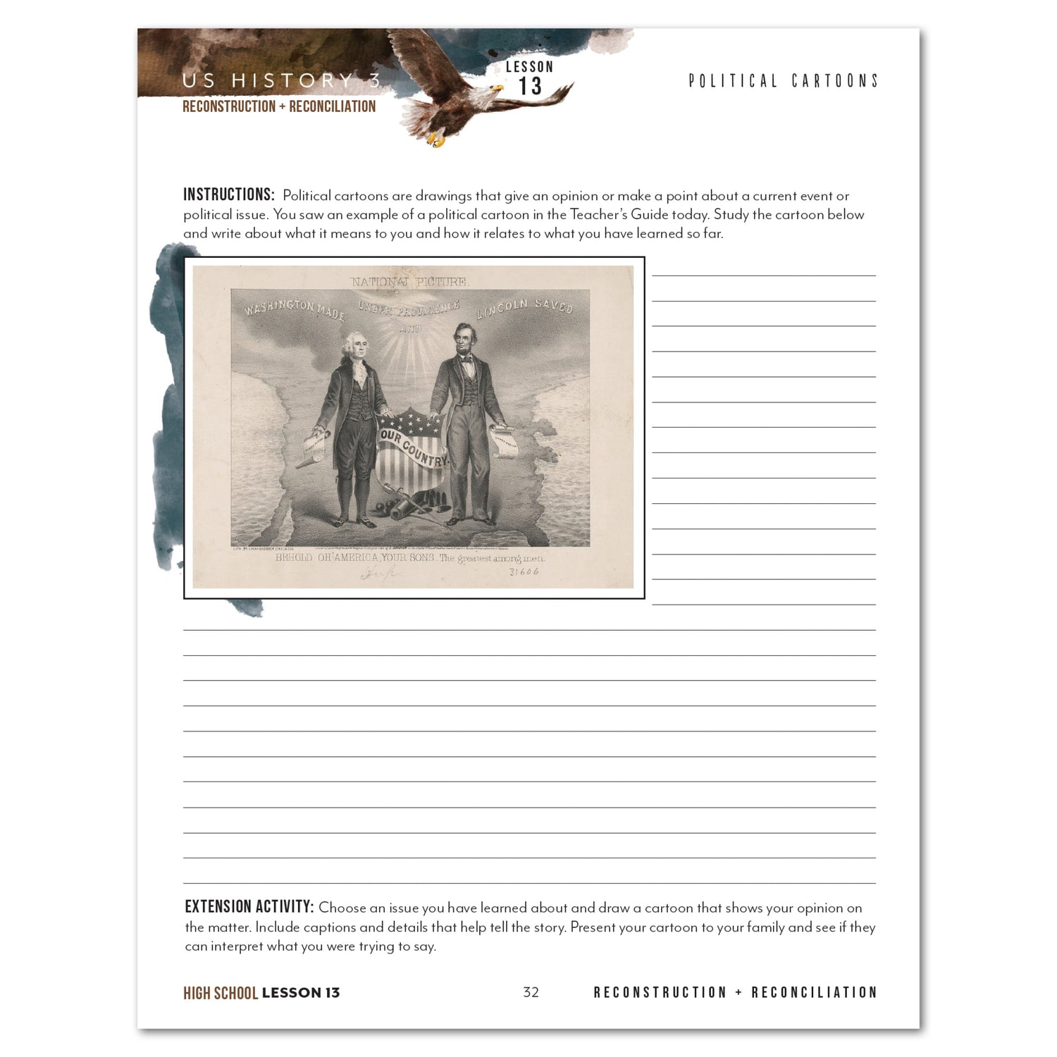 US History 3: Growing Identity: 1816-1899 Adventures Though History Homeschool Digital High School Student Book Lesson 13 Political Cartoons