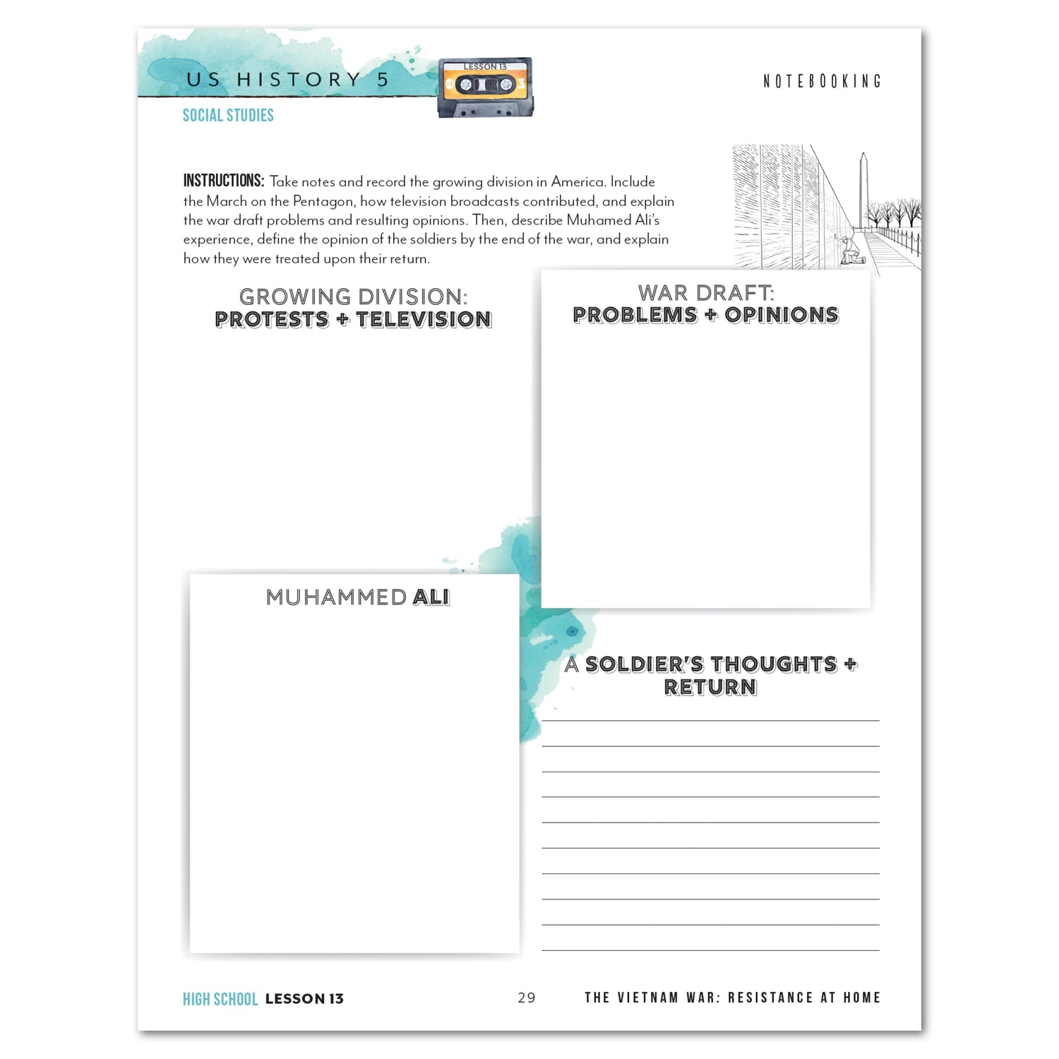 US History 5: A New Era: 1946-1975 Homeschool Unit Study Digital High School Book Lesson 13 Notebooking