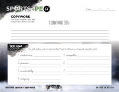 Sports + PE homeschool unit study, digital student seatwork journal in manuscript for High School worksheet