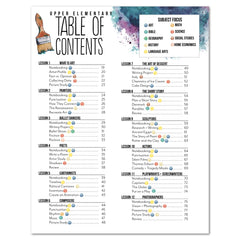 Artist Homeschool Unit Study Digital Upper Elementary Student Book Table of Contents Lesson 1-12