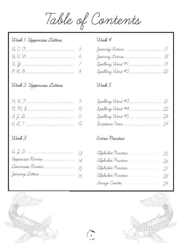 Asia Homeschool Unit Study Digital Cursive Book Table of Contents Week 1-Week 5