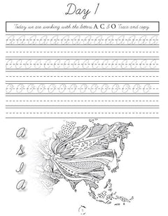 Asia Homeschool Unit Study Digital Cursive Book Day 1 Practice