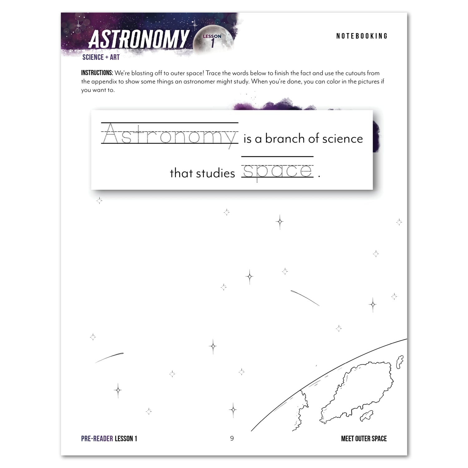 Astronomy Homeschool Unit Study Digital Pre-Reader Student Book Lesson 1