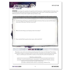 Astronomy Homeschool Unit Study Digital Early Reader Student Book Lesson 1 Page