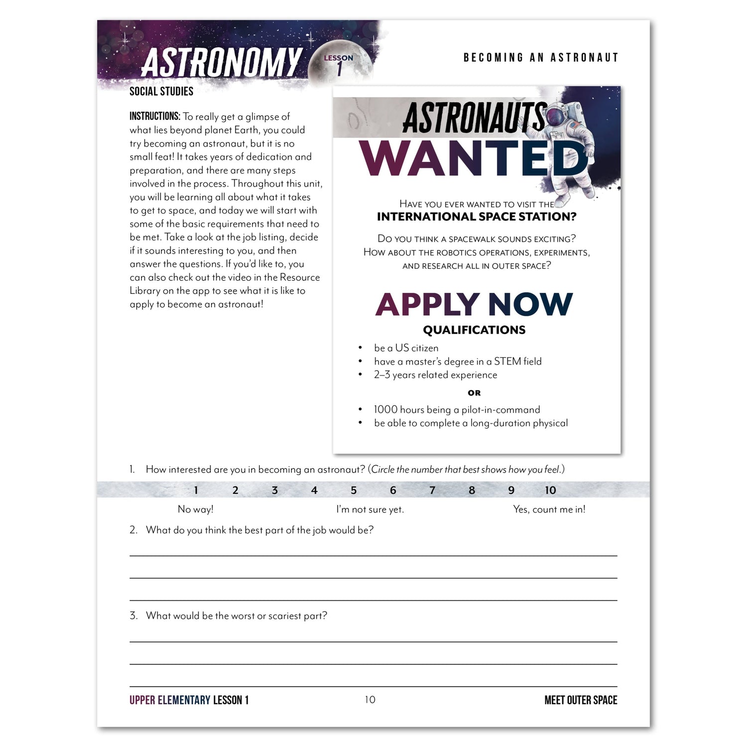 Astronomy Homeschool Unit Study Digital Upper Elementary Lesson 1 