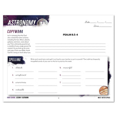 Astronomy Homeschool Unit Study Digital Seatwork Journal Cursive High School Copypwork Lesson 1