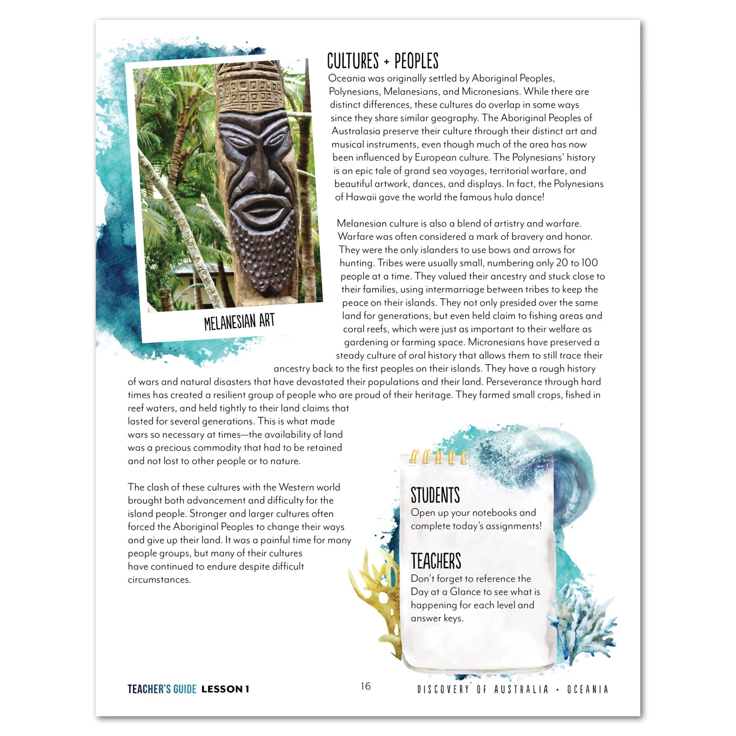 Australia + Oceania Homeschool Study Unit Digital Teacher's Guide Daily Lesson 1 Part 2
