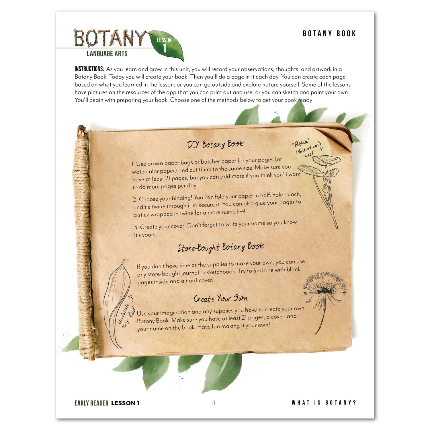 Botany Homeschool Unit Study Digital Early Reader Student Notebook Lesson 1 Botany Book