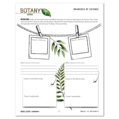 Botany Homeschool Unit Study Digital Middle School Daily Lesson 1 Branches of Science